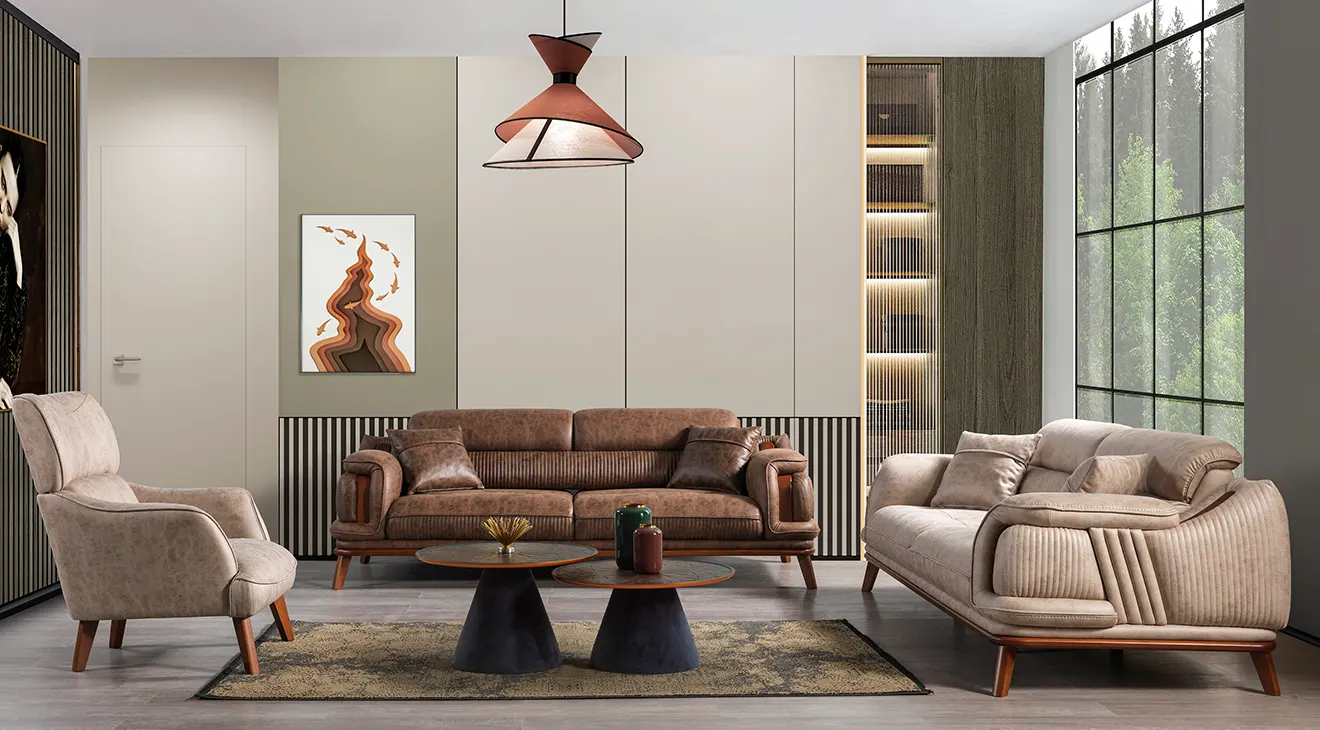 Saray Ahşap Ayaklı Modern Koltuk Takımı